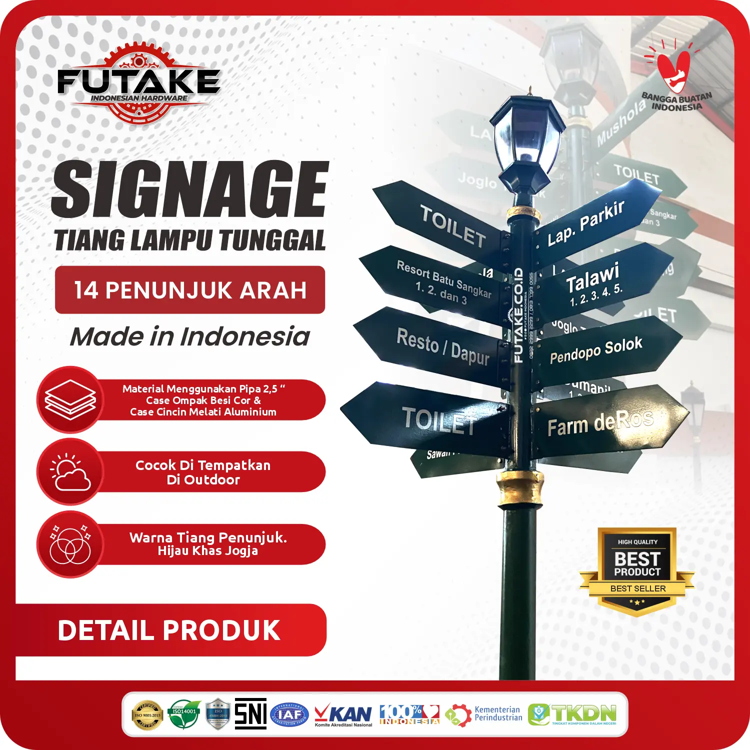 Tiang Penunjuk Arah (Signage) 14 Cabang Arah 315 Cm